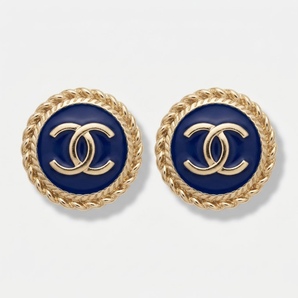 Gold-Tone Rope Border Navy Blue upcycled Earrings