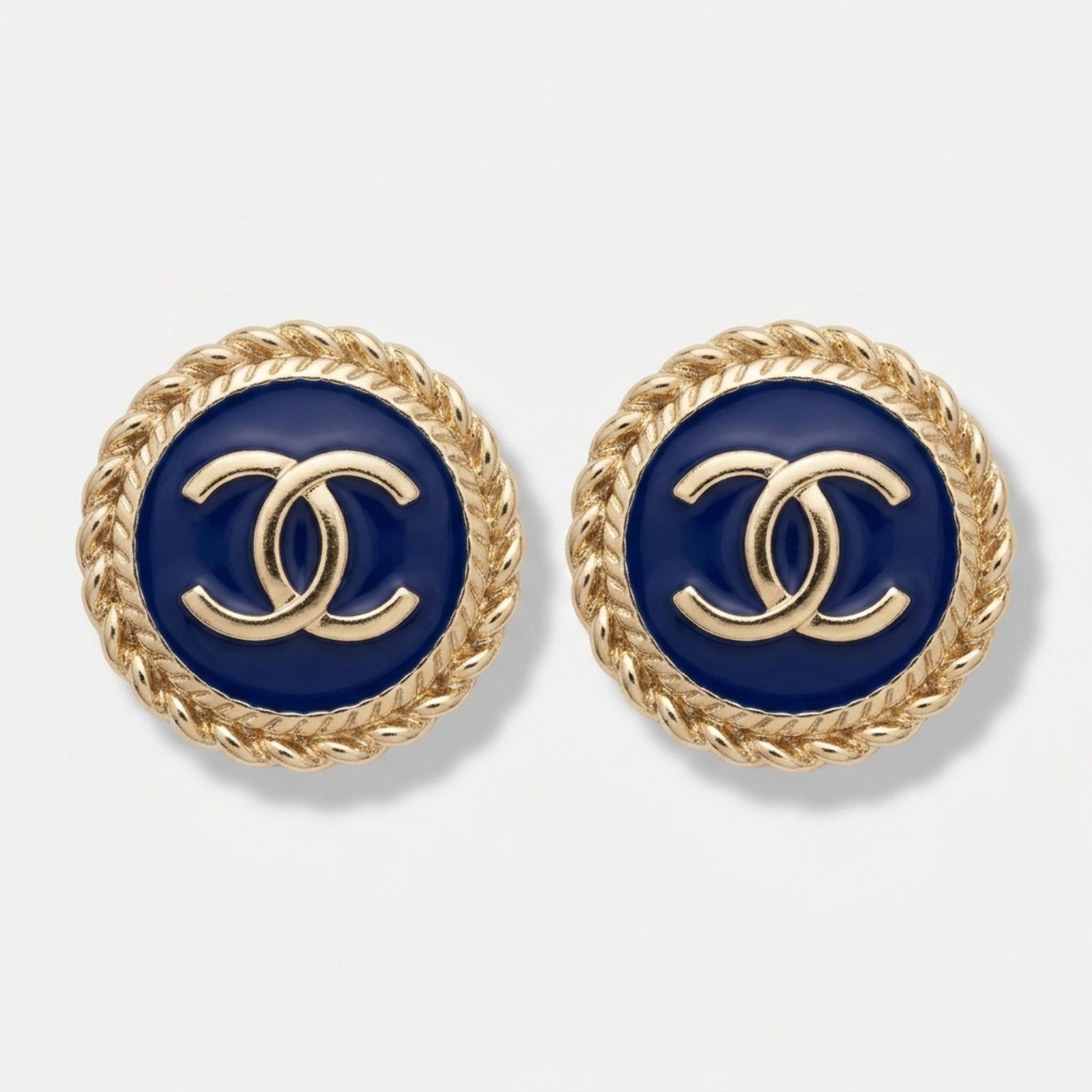 Gold-Tone Rope Border Navy Blue upcycled Earrings