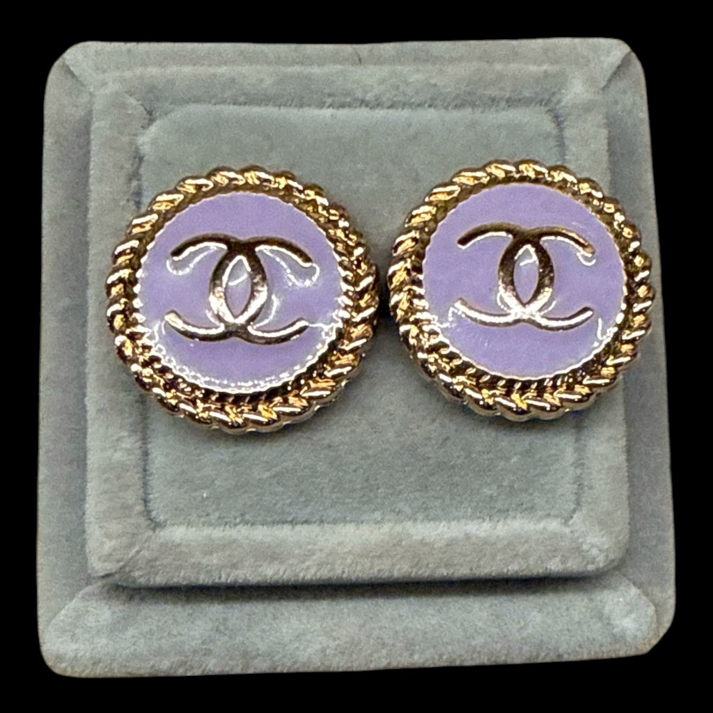 Upcycled Button Earrings – Lilac & Gold Edition earring studs