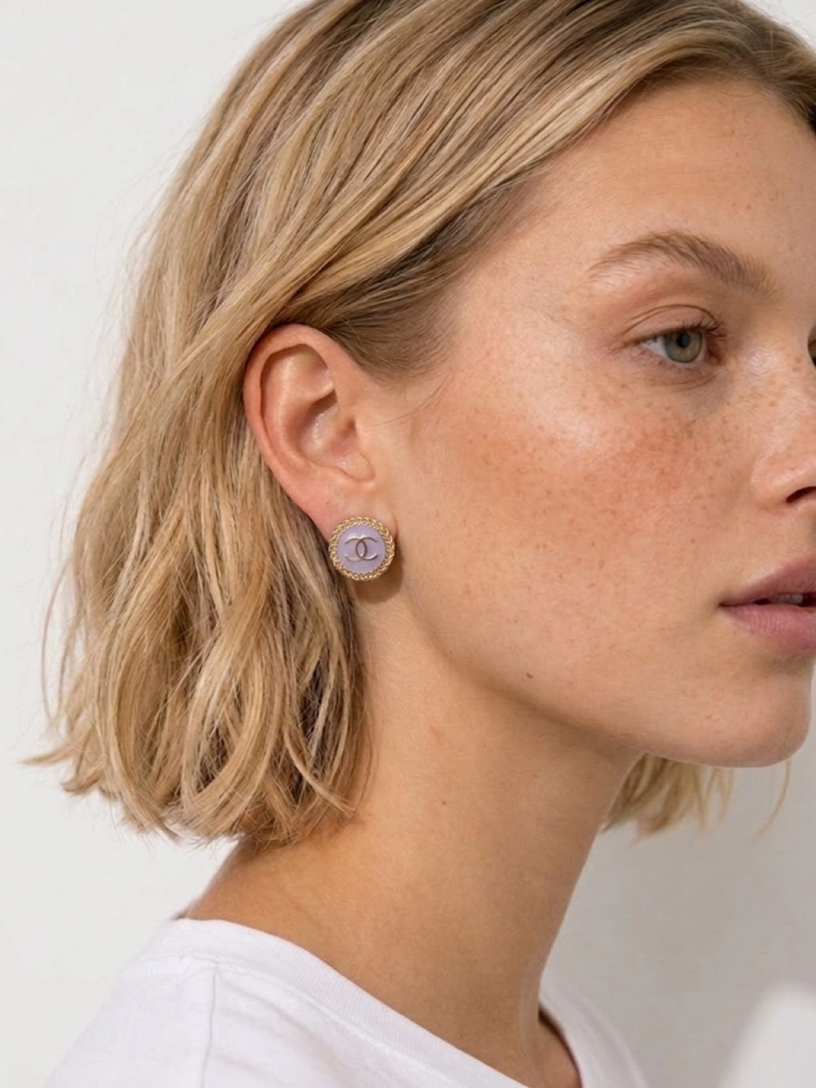 Upcycled Button Earrings – Lilac & Gold Edition earring studs