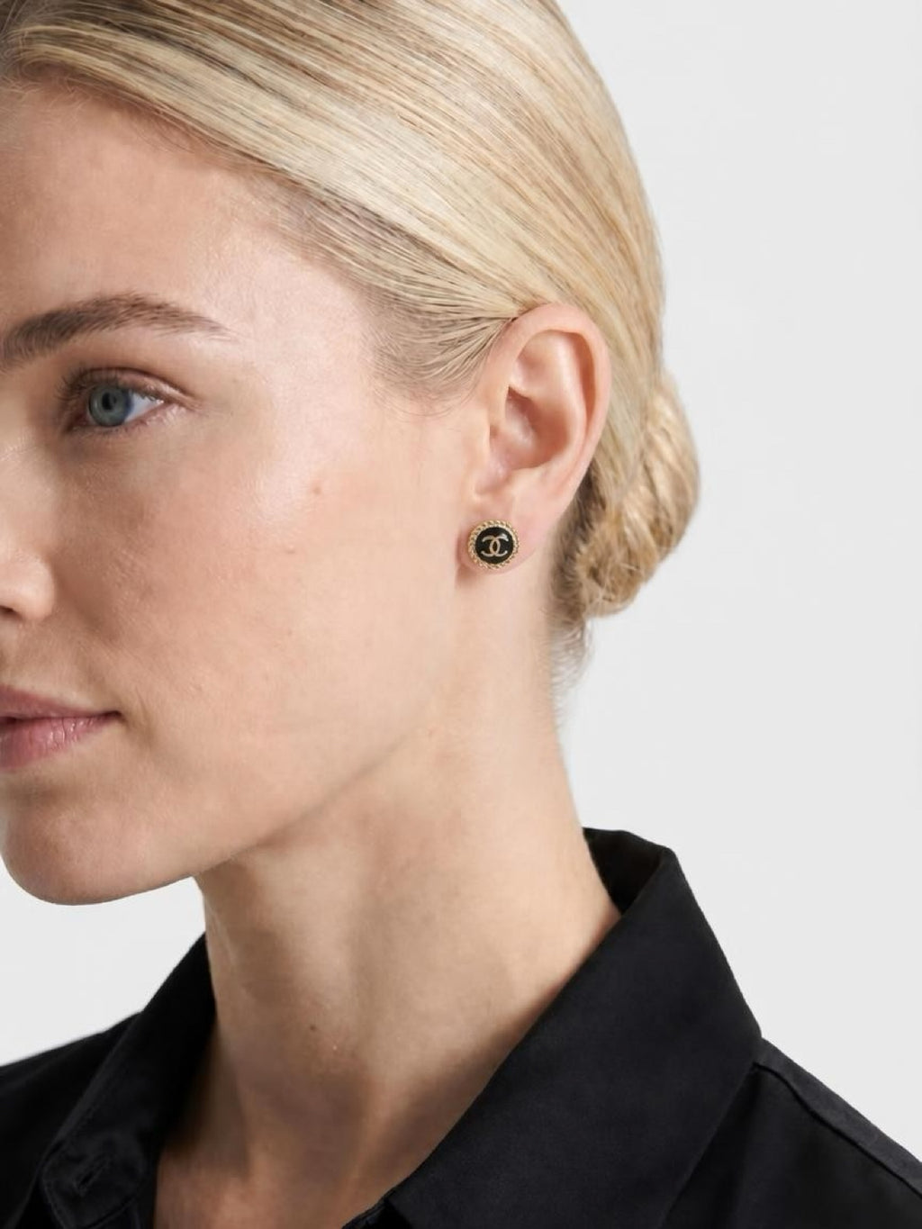Black Gold Tone Rope Button Earrings