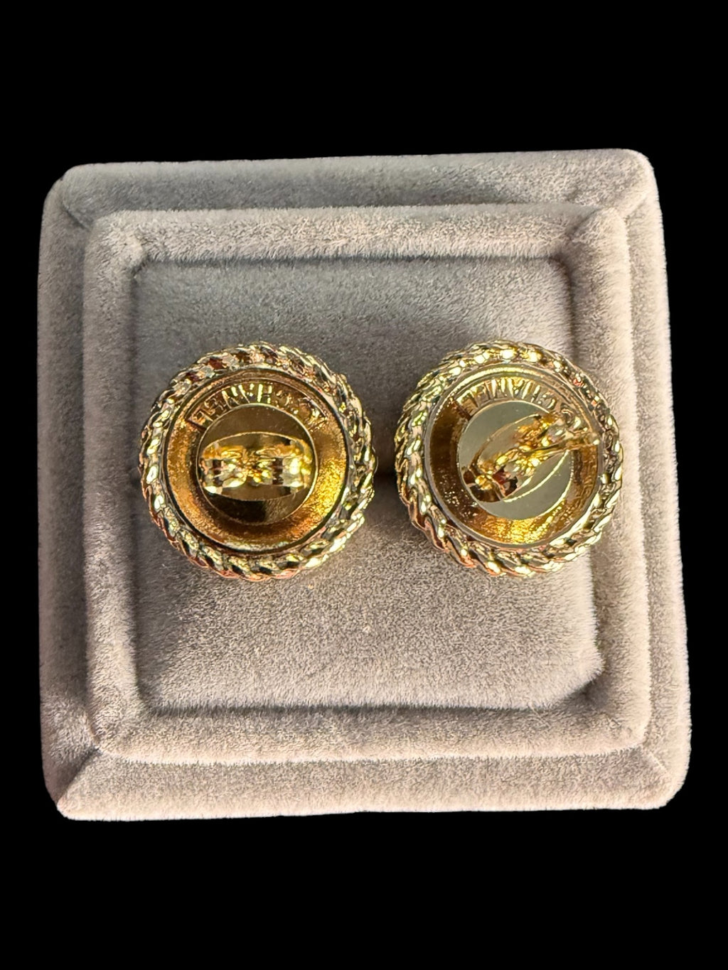 Black Gold Tone Rope Button Earrings