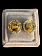 Black Gold Tone Rope Button Earrings