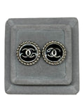 Upcycled black and silver button stud earrings