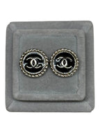 Upcycled black and silver button stud earrings