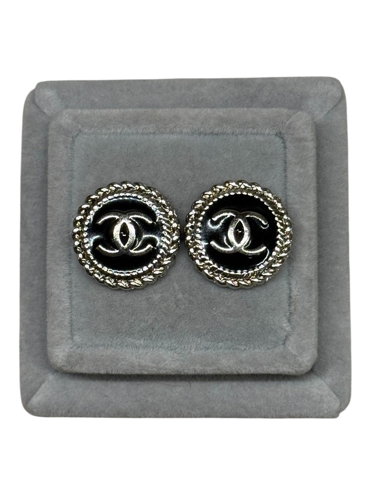 Upcycled black and silver button stud earrings