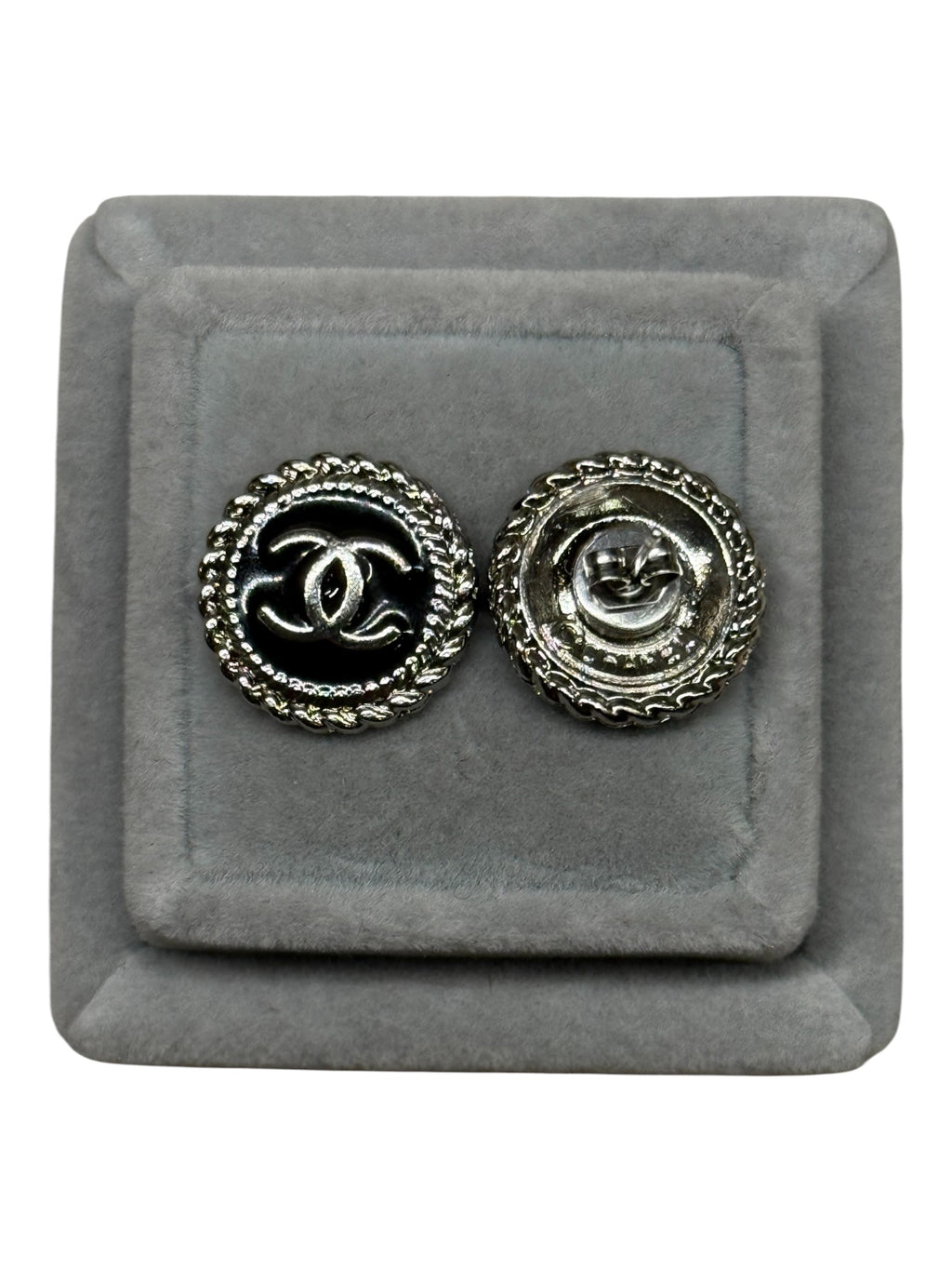 Upcycled black and silver button stud earrings