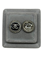 Upcycled black and silver button stud earrings