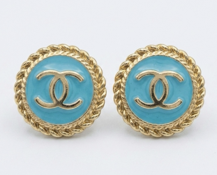 Upcycled Button Earrings – Aqua & Gold Edition earring studs