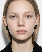 Gold Black CC Round Button Earrings