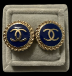 Gold-Tone Rope Border Navy Blue upcycled Earrings