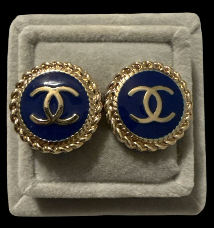 Gold-Tone Rope Border Navy Blue upcycled Earrings