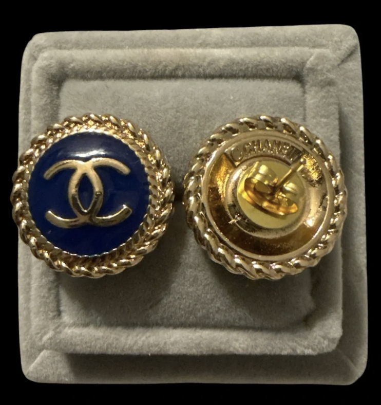 Gold-Tone Rope Border Navy Blue upcycled Earrings