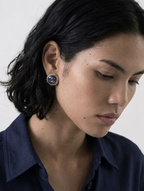 Gold-Tone Rope Border Navy Blue upcycled Earrings