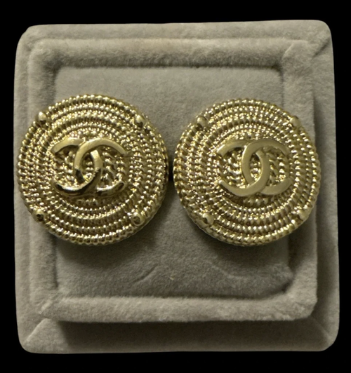 Gold-Tone Braided Round up-cycled Button Earrings