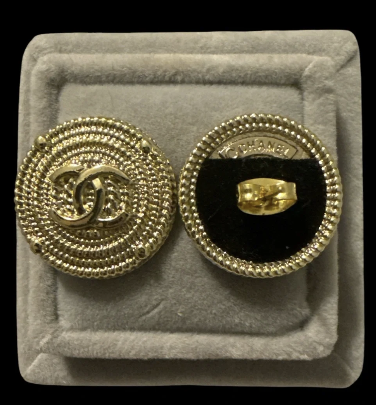 Gold-Tone Braided Round up-cycled Button Earrings