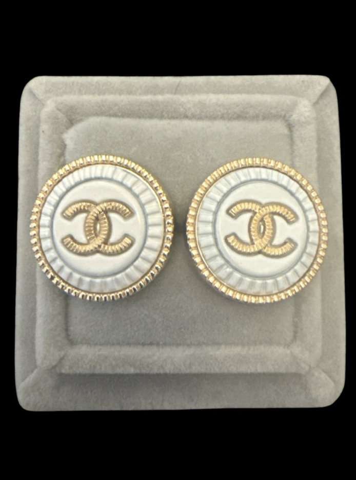 Gold & Cream up cycled Button Earring studs