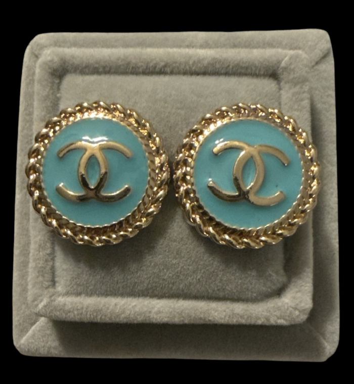 Upcycled Button Earrings – Aqua & Gold Edition earring studs