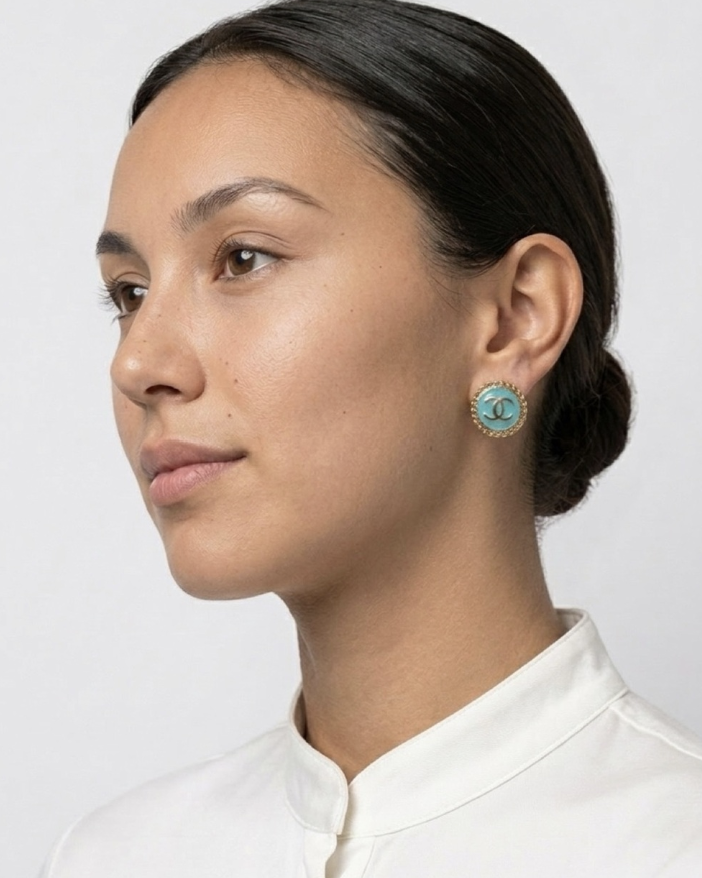 Upcycled Button Earrings – Aqua & Gold Edition earring studs